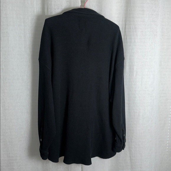 aerie XL Lumber Stone Washed True Black Waffle Knit Cotton Blend Oversized Shirt - Picture 7 of 14